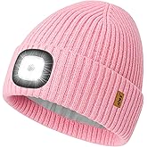 ATNKE LED Lighted Lined Fleece Beanie Cap,USB Rechargeable 4 LED Running Headlamp Hat with Light Gifts for Men and Women