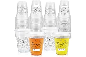 ABURRORI 50 Pcs 12OZ Thanksgiving Plastic Cups,Fall Party Cups Decorations Personalized [I’m Thankful For] Pumpkin Printed Cup Juice Soda Beverage Party Favors for Thanksgiving Themed Supplies