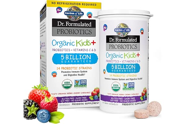 Garden of Life Dr. Formulated Probiotics Organic Kids+ Plus Vitamin C & D - Berry Cherry - Gluten, Dairy & Soy Free Immune &