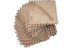 CARPETBOX 16 Piece Carpet Squares Puzzle Mat 49" x 49" Plush Interlocking Carpet Tiles, Foam Floor Tiles for Baby Play Mat - Kids Soft Play Floor Mats, Anti Slip Jigsaw Flooring Playmat Playroom Rug (Brown)