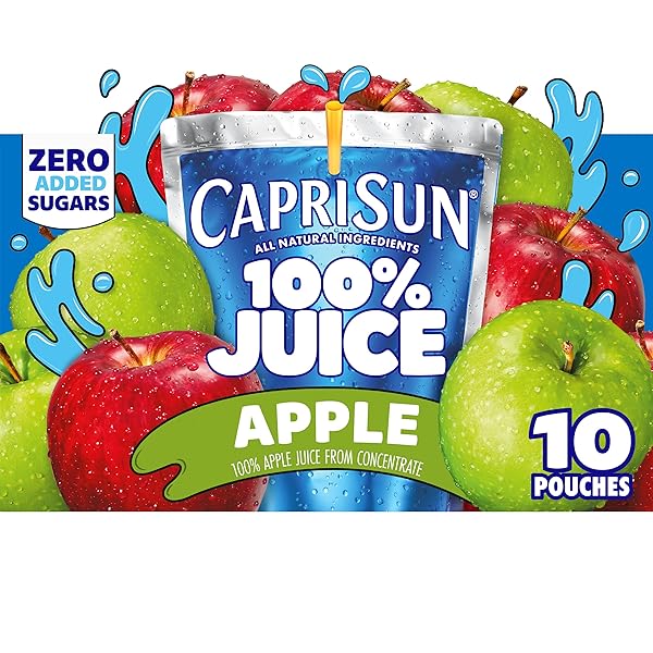 CAPRI SUN 100% JUICE APPLE ALL-NATURAL JUICE FROM CONCENTRATE WITH ADDED INGREDIENTS, 10 CT BOX, 6 FL OZ POUCHES