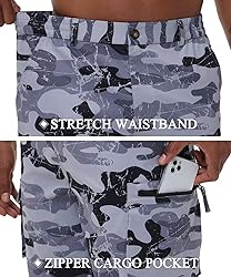 QPNGRP Men's 9" Inseam Stretch Waist Zipper Cargo