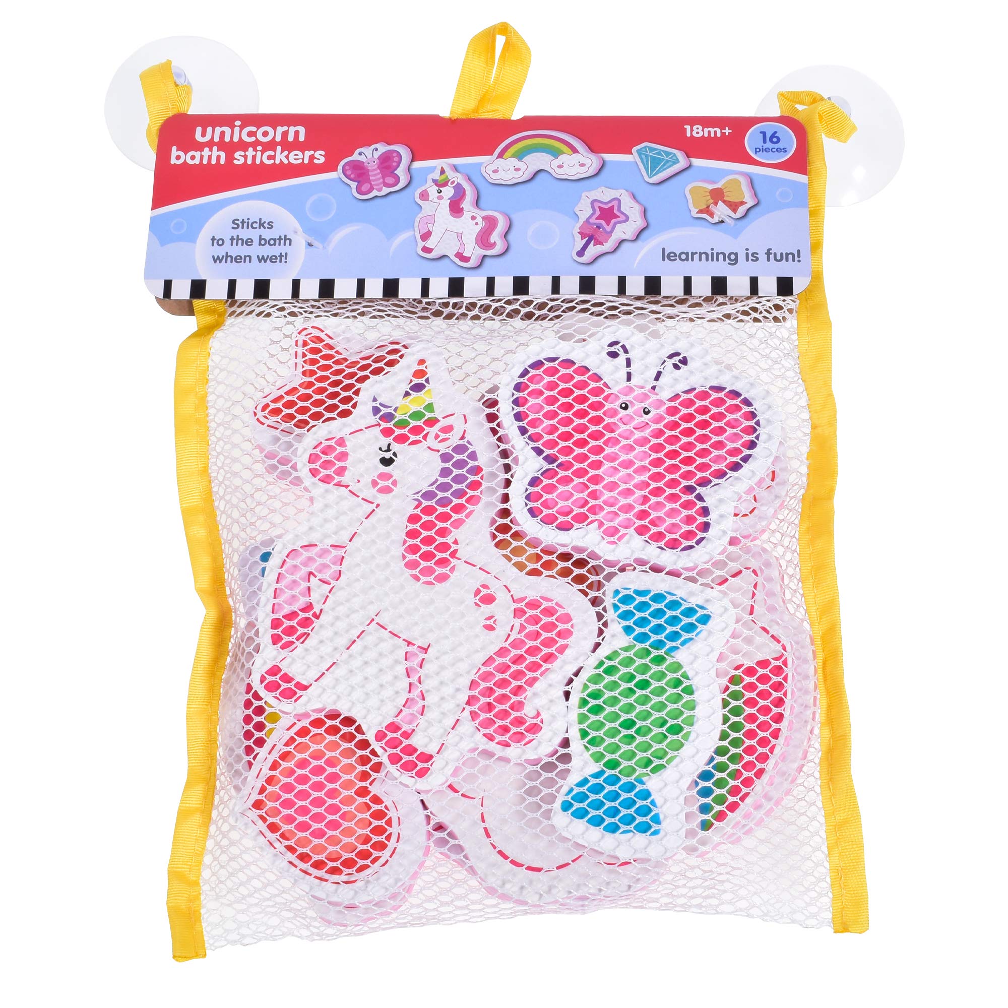 KandyToys 16 Piece Unicorn Bath Stickers in Hanging Bag | Kids Bath Toys | Unicorn Toys