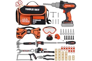 MAYSIDA Kids Tool Set- 48PCS Toddler Tool Set Toys with Electronic Toy Drill, Tool Bag&Tool Belt&Tape Measure, Pretend Play Kids Construction Tool Kits Toy for Boys, Kids Birthday Gift for Boys Girls Ages 3+
