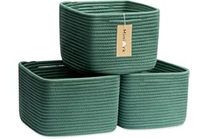 MiniArk Small Organizing Baskets for Cubes Shelf, 9.7x9.7x7.1 Inch Rope Woven Storage Bins for Nursery Shelves Storage, Cute Toy Basket, Square 3 Packs Green