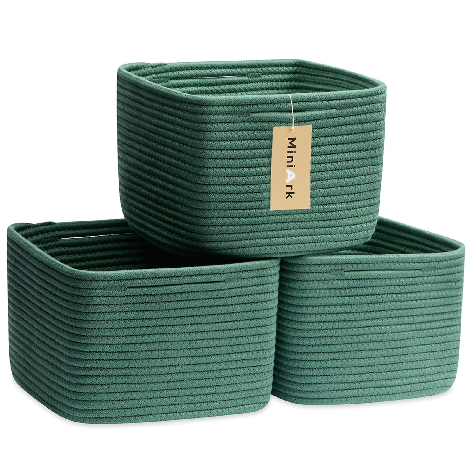 Photo 1 of MiniArk Small Organizing Baskets for Cubes Shelf, 9.7x9.7x7.1 Inch Rope Woven Storage Bins for Nursery Shelves Storage, Cute Toy Basket, Square 3 Packs Green