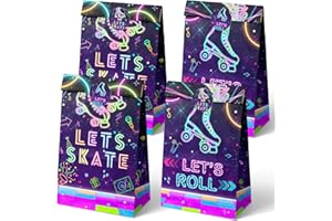 Outego 24 Roller Skating Goodie Bags for Glow Party Birthday, Skate Favor, Neon Party Supplies