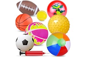 Ynanimery Balls for Toddlers 1-3, Toy Balls for Kids, Set of 8 Sport Toys with Pump/Beach Balls/Soccer/Basketball/Tennis/Football/Massage Balls/Rugby/Playground Ball for Indoor Outdoor Party Games