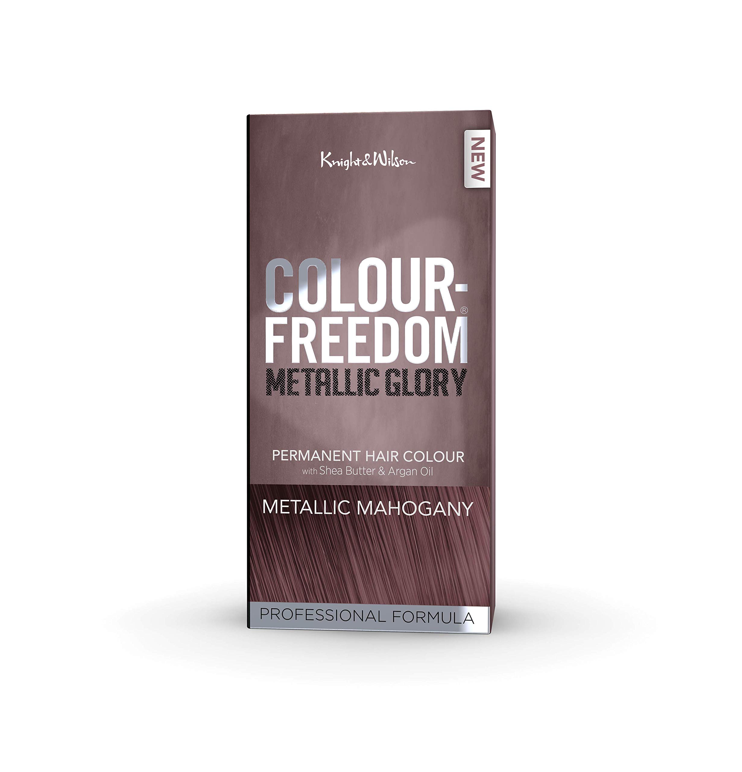 Colour Freedom Metallic Permanent Mahogany Conditioning Hair Dye. Infused with Shea Butter and Argan Oil for Ultra Glossy Conditioned Hair. 100% grey coverage. By Knight & Wilson.