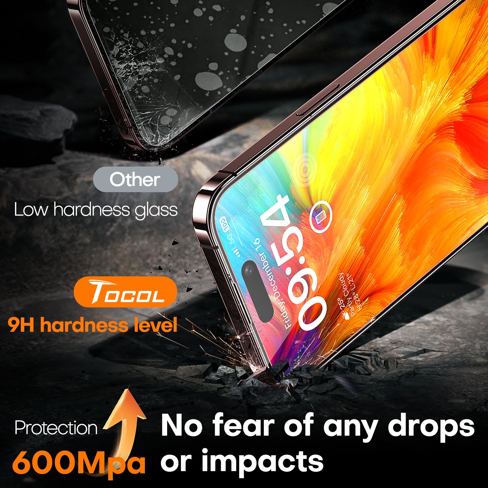 TOCOL for iPhone 17 Pro/iPhone 16 Pro Screen Protector 6.3-Inch, Instant Installation, Tempered Glass HD Clear, Full Coverage Protection, Military Grade Shatterproof, Case Friendly, 2 Pack