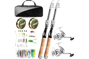 LUYIANXI Fishing Pole and Reel Combo - 2PCS Carbon Fiber Telescopic Rods Spinning Reels Saltwater/Freshwater Kit with Lures, Line and Carrier Bag, Travel Fishing Gear for Adults