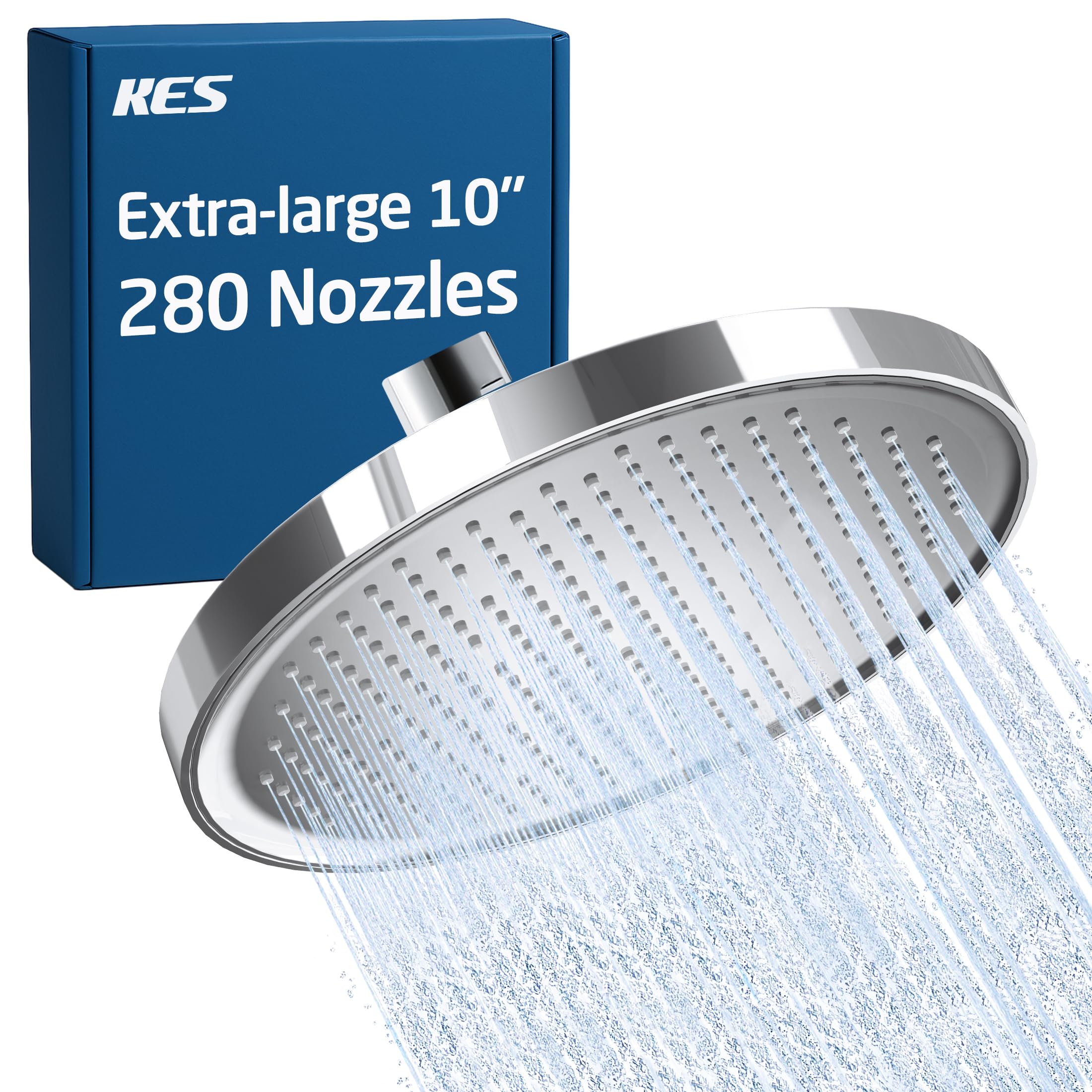 KES Rainfall Shower Head 10-Inch, Large Fixed Shower Head Only, Replacement Shower Head 260 mm Round Chrome, J301S10-CH