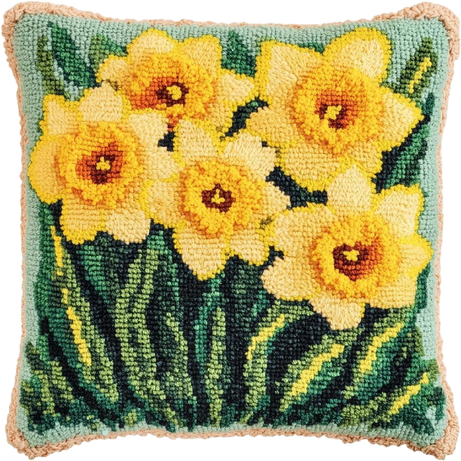 ZUHK 3D Pillow Cushion Cover DIY Kit | Latch Hook Embroidery Set | Cross Stitch Tool Included | 43x43cm fit for DIY Home Accessories (Flower K)