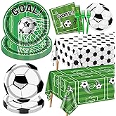 QUERICKY Soccer Party Supplies Kit Serve 20, Disposable Tableware Set Includes Dinner Plates, Dessert Plates, Napkins, Forks, Tablecloths for Boys Birthday Sports Theme Party Decorations
