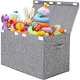 popoly Large Toy Box Chest with Lid, Collapsible Sturdy Toy Storage Organizer Boxes Bins Baskets for Kids, Boys, Girls, Nurse