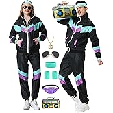 Owurha 80s Track Suit for Men Women 90s Retro Windbreaker Set Couples 90s Tracksuit 80s Costume Men Neon Wind Suit