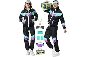Owurha 80s Track Suit for Men Women 90s Retro Windbreaker Set Couples 90s Tracksuit 80s Costume Men Neon Wind Suit