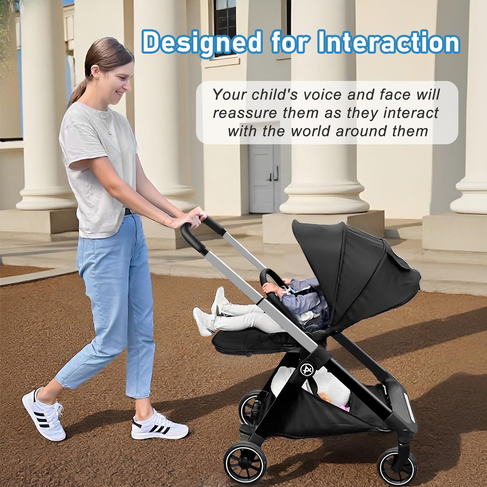 Reversible Baby Stroller, Foldable Toddler Stroller with Reversible Seat, Hidden Foot Cover & Sleep Shade, 4-Wheel Shock- Absorbing, Infant Pram Pushchair for 0-3 Year Old (Max 22KG)
