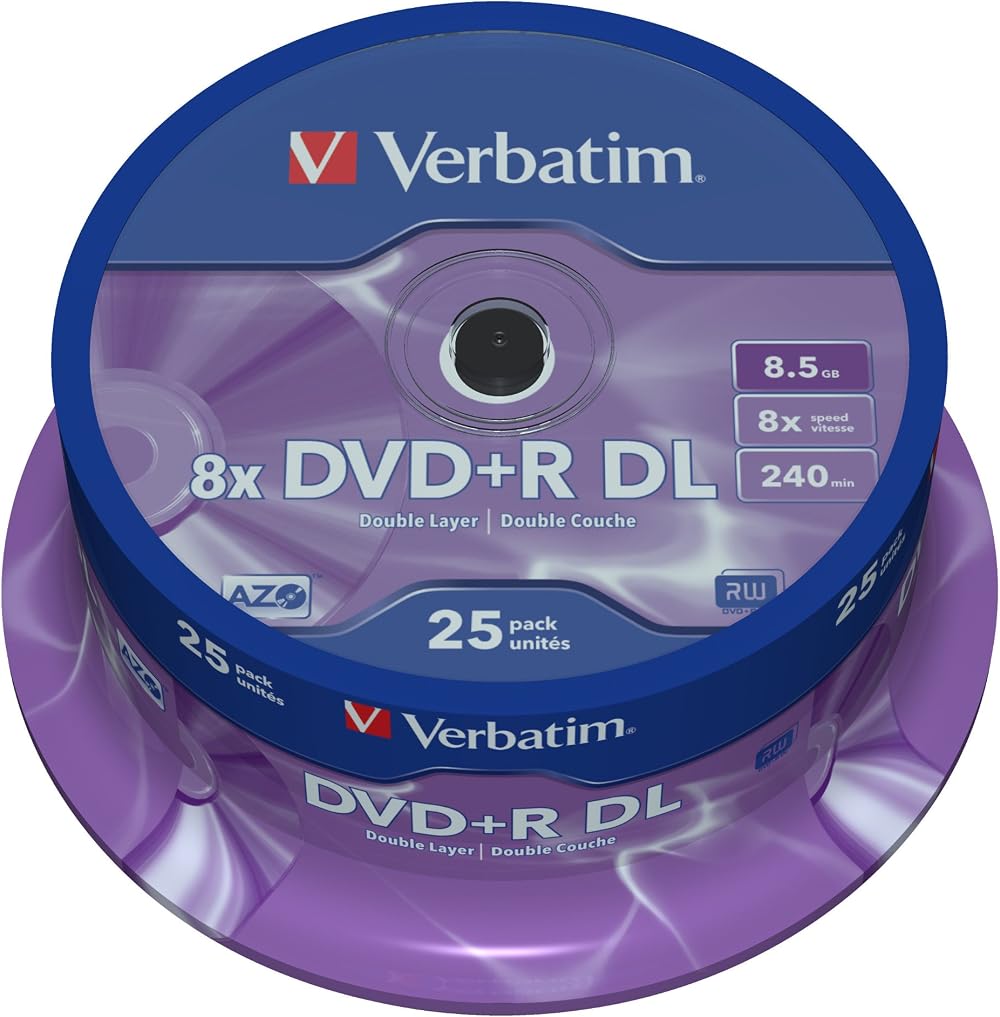 Verbatim 43757 DVD+R 8x DL Matt Silver 25 Pack Recordable Discs