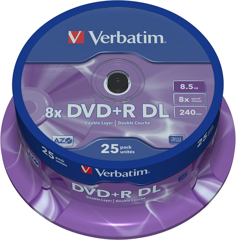Verbatim 43757 DVD+R 8x DL Matt Silver 25 Pack Recordable Discs