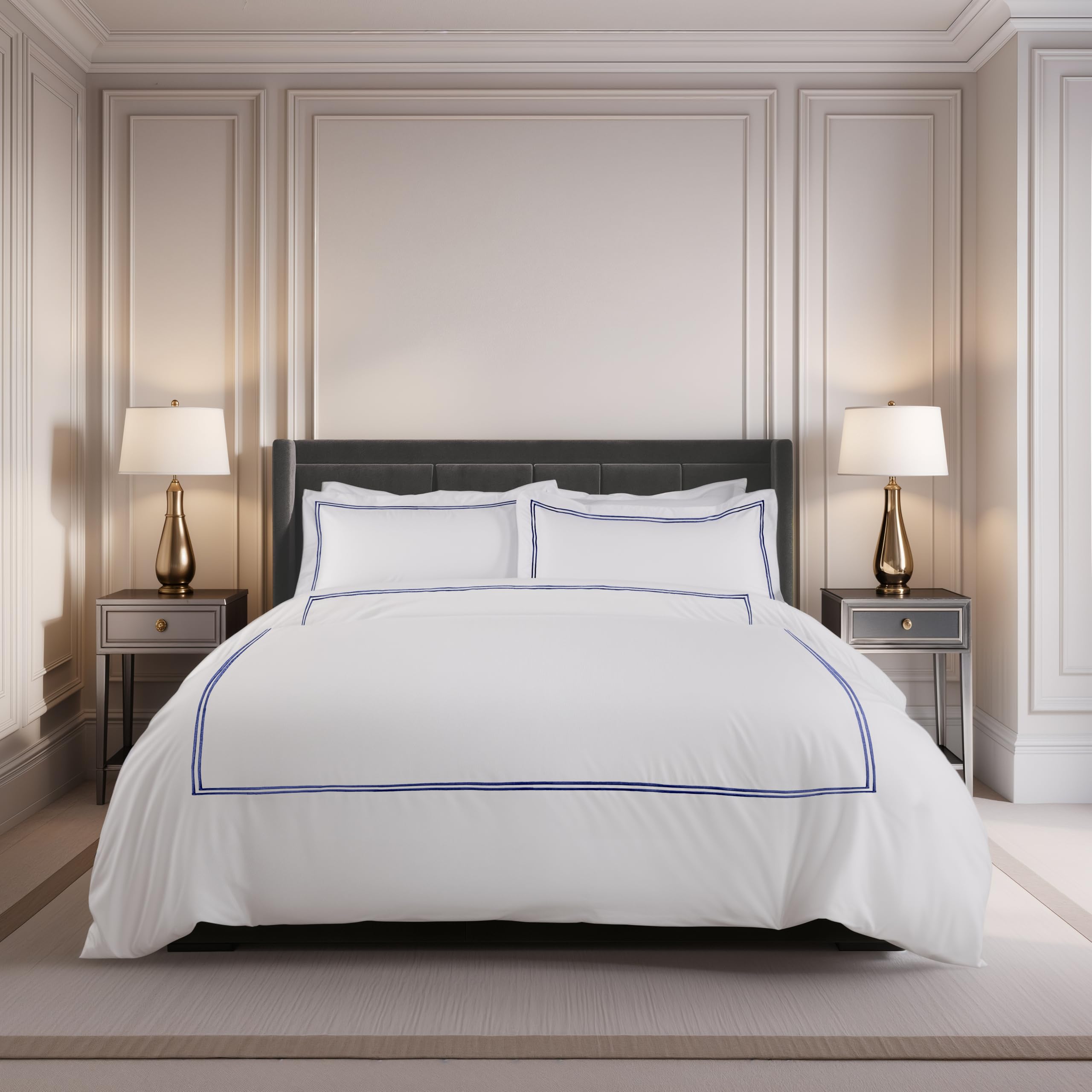 Emma Barclay Mayfair - Embroidered Duvet Set with Oxford Pillowcase in Navy - Single Bed โ image 1