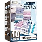 HIBAG Vacuum Storage Seal Bags, 10 Jumbo Space Saver Vacuum Sealer Bags for Clothes, Comforters, Blankets, Bedding (10J)