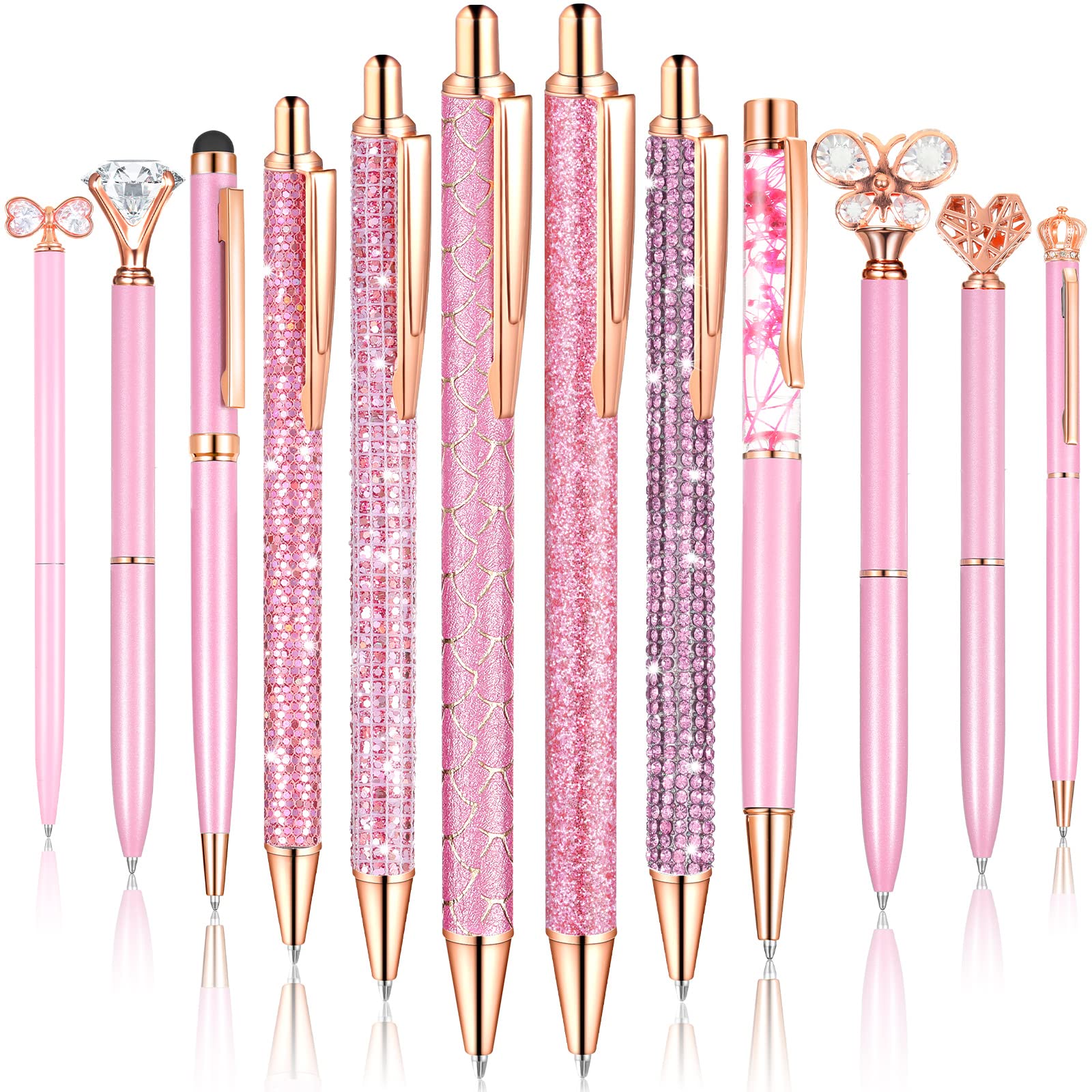 Photo 1 of 12 Pcs Diamond Pens Metal Liquid Sand Glitter Cute Ballpoint Pen Set Girly Crystal Pen Women Ballpoint Pen Black Ink Ball Point Pen Gift for Women Office Supplies School Wedding Party Desk (Pink)