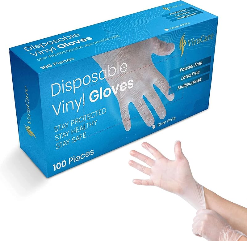 ViraCare 100 x Vinyl Gloves Disposable Medium Powder Free Latex Free
