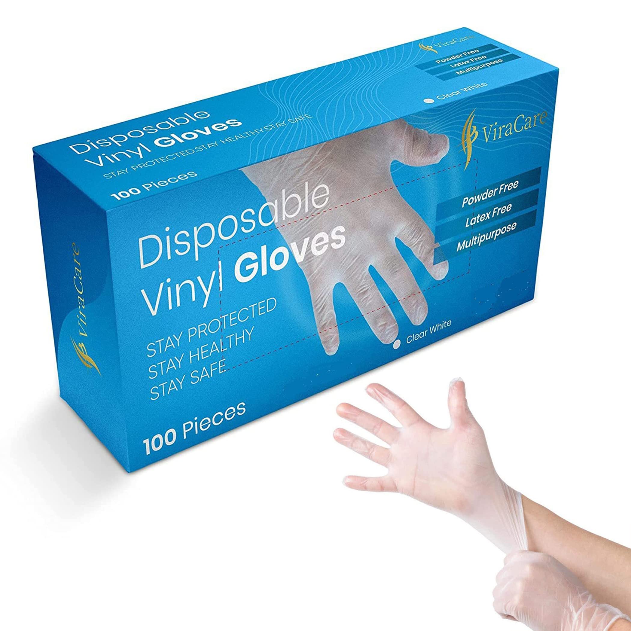 100 x Disposable Gloves | Vinyl Gloves Disposable | Latex free gloves | Powder Free Gloves | Strong And Non-Sterile | (Large, 1 Pack of 100)