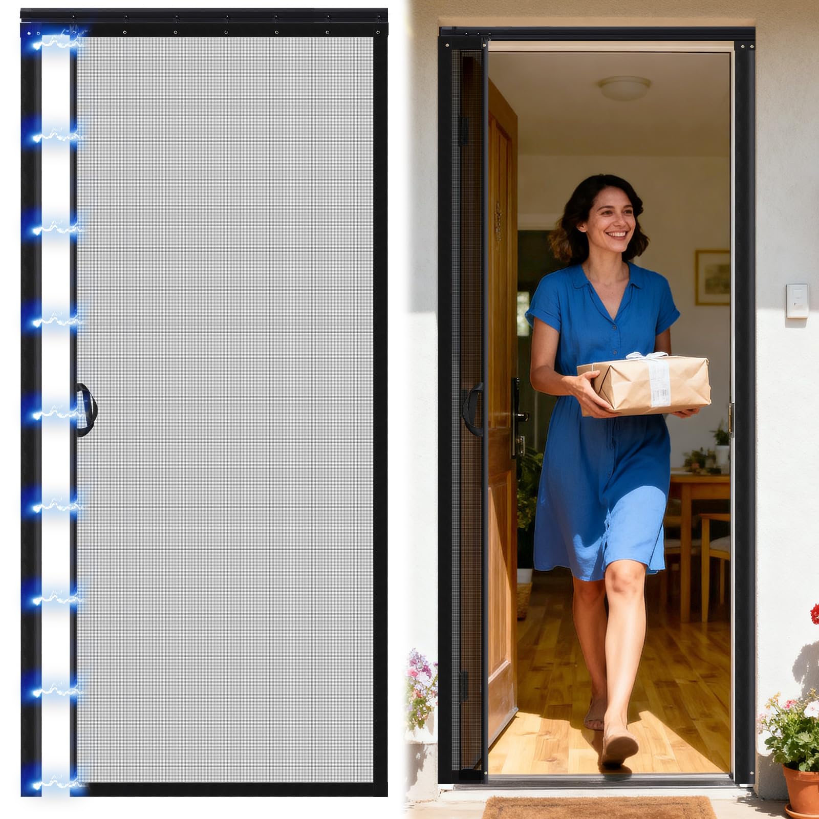 Photo 1 of Beeveer Retractable Screen Door with Sliding Track Fits Door Size 33" x 80" (Curtain Size 34'' x 81'') Pet Friendly Magnetic Fiberglass Mesh Screen for Patio French Sliding Doors Weighted Bottom