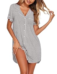 Ekouaer Notch Collar Nightshirt for Women Button