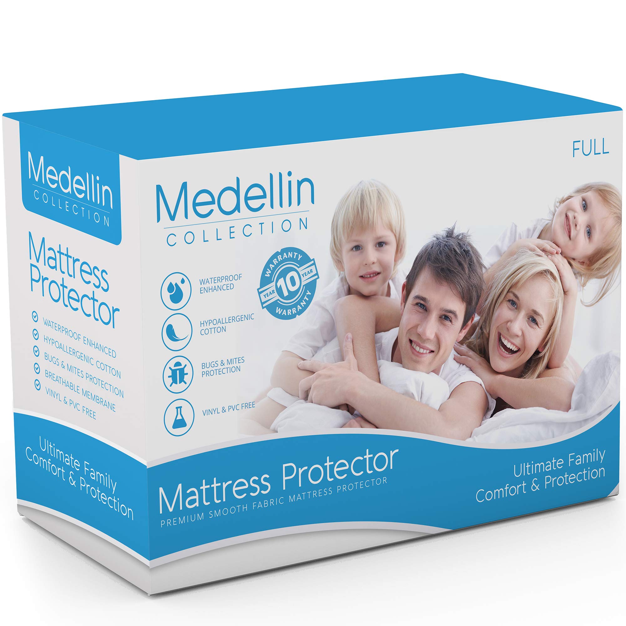 Medellin Collection Premium Hypoallergenic Waterproof Full Mattress Protector Vinyl Free