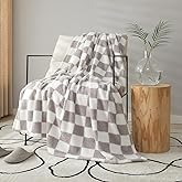 MERRYLIFE Checkered Throw Blanket Knitted Double-Side Checkerboard Grid Microfiber Ultra-Plush Soft Fuzzy Cozy Blanket for Couch Chair Bed Travel (Grey-1, 50x60inch)