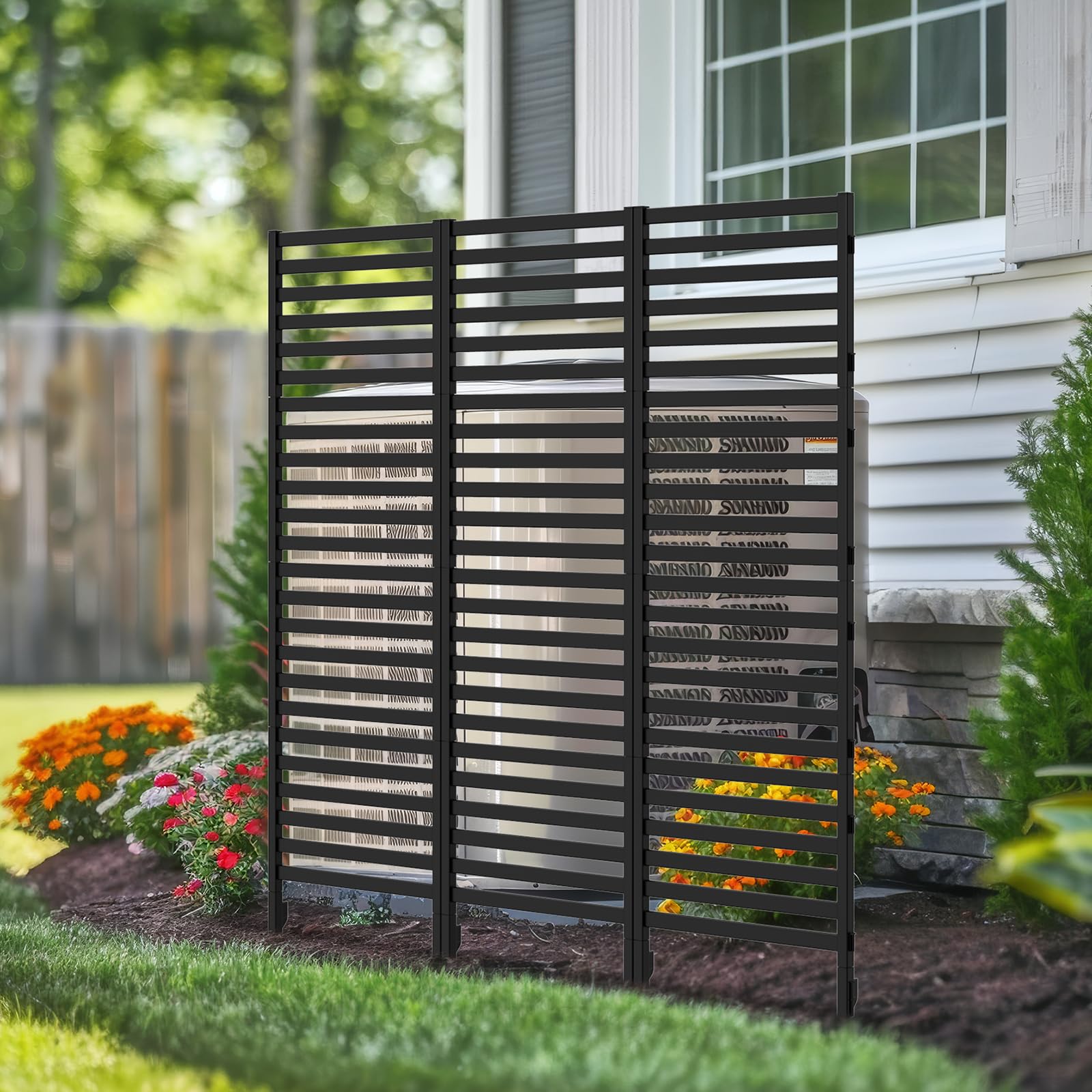 Photo 1 of (PARTS) OUSHENG 47in H x 48in W Air Conditioner Fence Privacy Screen, Pool Equipment Enclosure Trash Garbage Can Hider Outdoor for AC Outside Units Garden Balcony Patio, Black