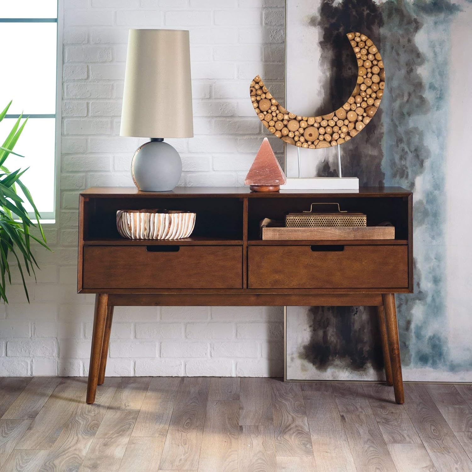 Amazon Com Walnut Finish Wood Mid Century Modern Console Table