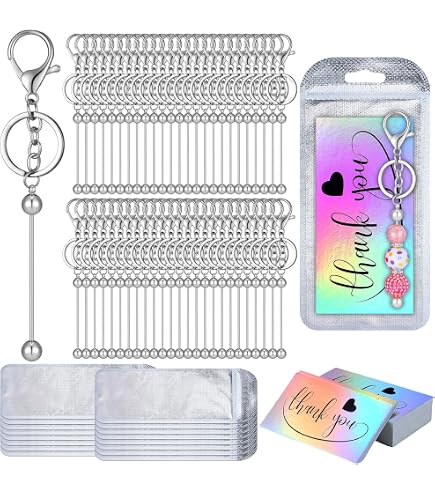thumbnail interactive-video image 1 of 84-Piece Beadable Keychain Making Kit - DIY Keychain Bars With Bags & Thank You Cards 1 of 14