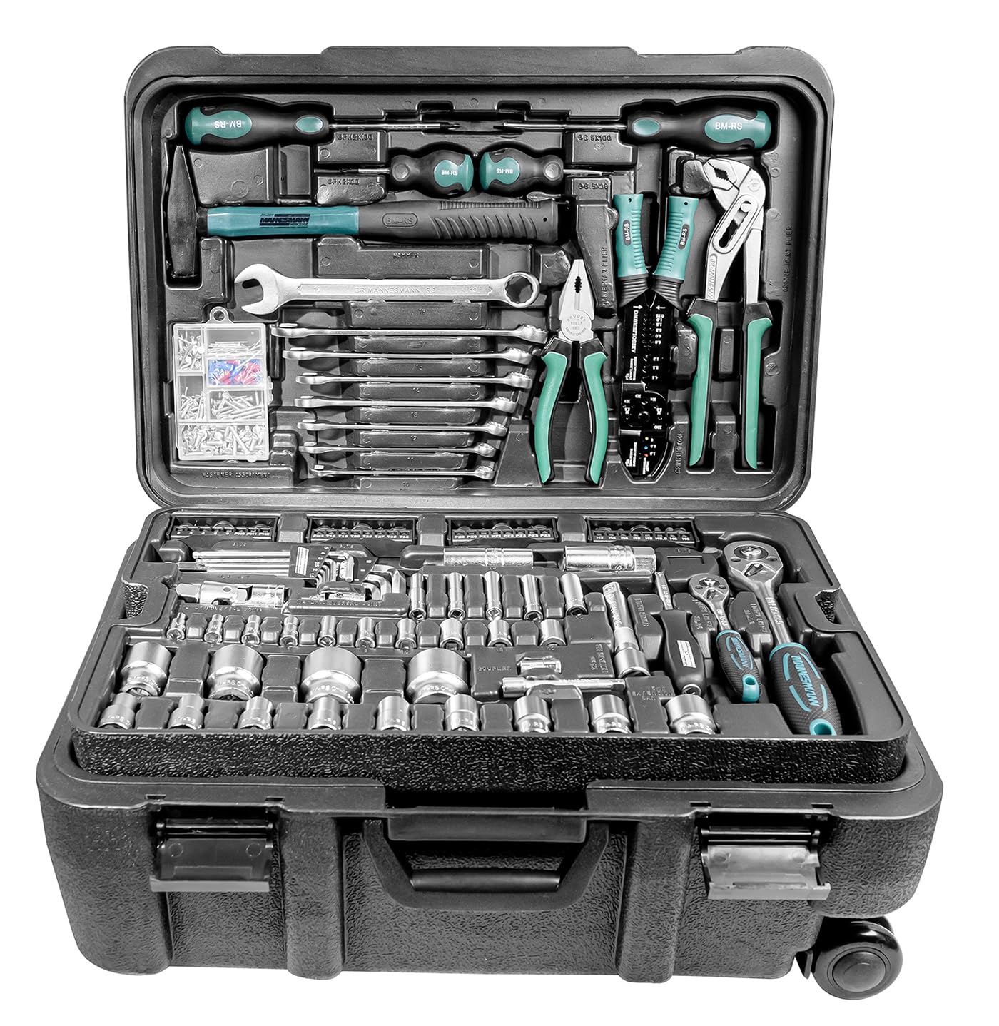 Mannesmann Tool Box, 122 Pieces (PORTABLE_TOOL_BOX, includes Sockets and Bits in Chrome-Vanadium Steel, VPA-GS Approved, 10 Years Warranty)