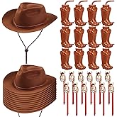 Xtinmee 36 Pcs Cowboy Party Supplies, Include 12 Brown Hats, 12 Boots Cups, 12 Inflatable Stick Horses for Western Themed Party Costume Accessories Rodeo Gifts