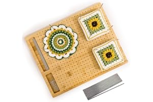 ADNKWOLIVT Crochet Blocking Board with 15 Stainless Steel Pegs - 13 x 12 Inch Granny Square Blocking Board, Blocking Boards for Crochet Projects Gifts for Mom, Grandmothers