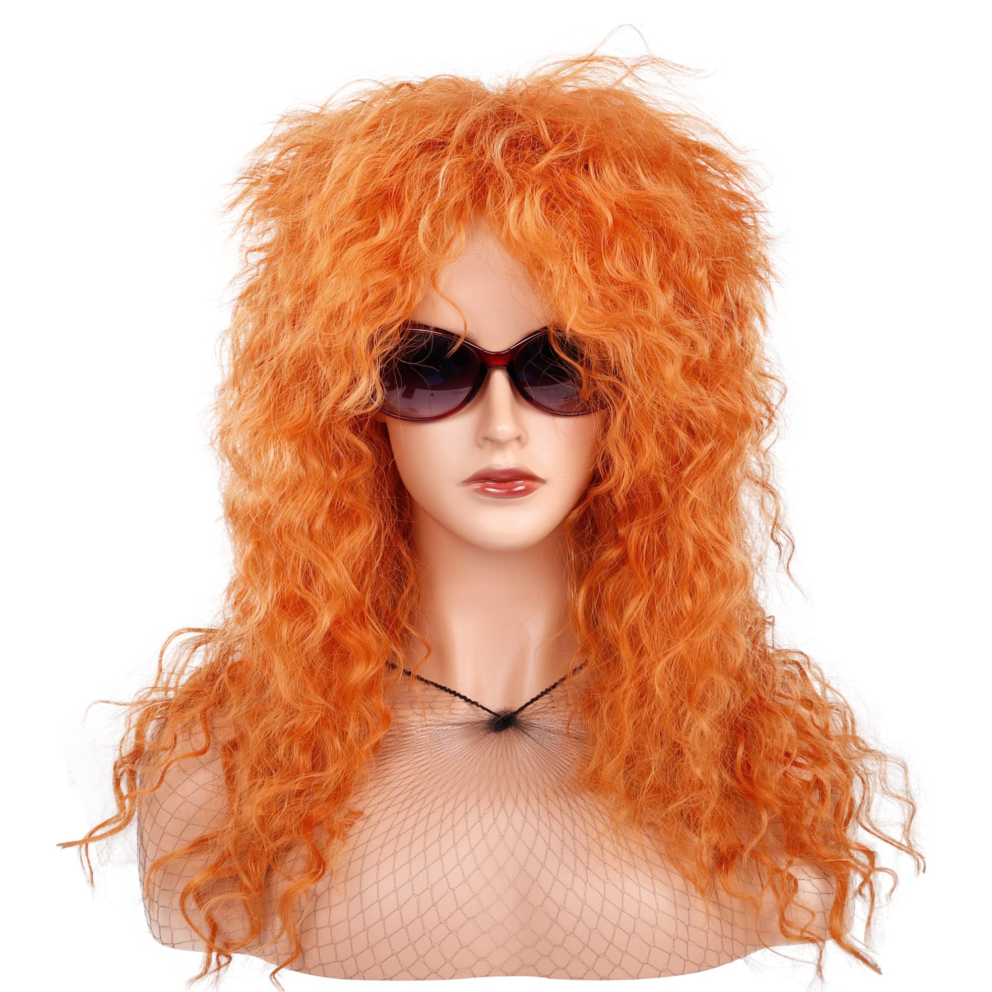 Photo 1 of MEIRIYFA 80s Rocker Punk Wig Long Curly Wig for Men and Women Retro Mullet Wigs for Halloween Costume Cosplay Party (Orange)