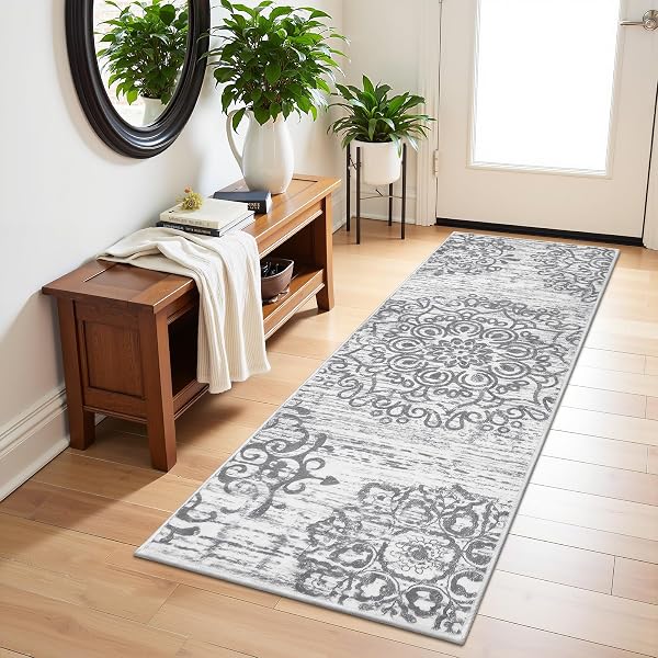 HEBE HALLWAY RUNNER RUG 2’X6′ WASHABLE VINTAGE KITCHEN RUGS NON SLIP LAUNDRY RUG RUNNER DISTRESSED BOHO FLOOR CARPET RUNNERS FOR HALLWAYS ENTRYWAY LAUNDRY ROOM KITCHEN BATHROOM