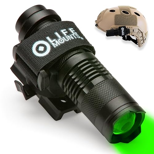 Helmet Rig Flashlight Life Mounts Tactical Helmet Flashlight Mount - 3.5 x 1.5 in, Green LED ...