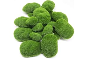 Woohome 25 PCS 2 Size Artificial Moss Rocks Decorative, Green Moss Balls, Fake Moss Decor for Floral Arrangements, Fairy Gardens and Crafting (25-2 Size)