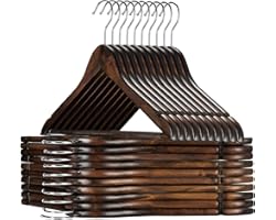 High-Grade Wooden Suit Hangers 20 Pack with Non Slip Pants Bar - Smooth Finish Solid Wood Coat Hanger with 360° Swivel Hook a