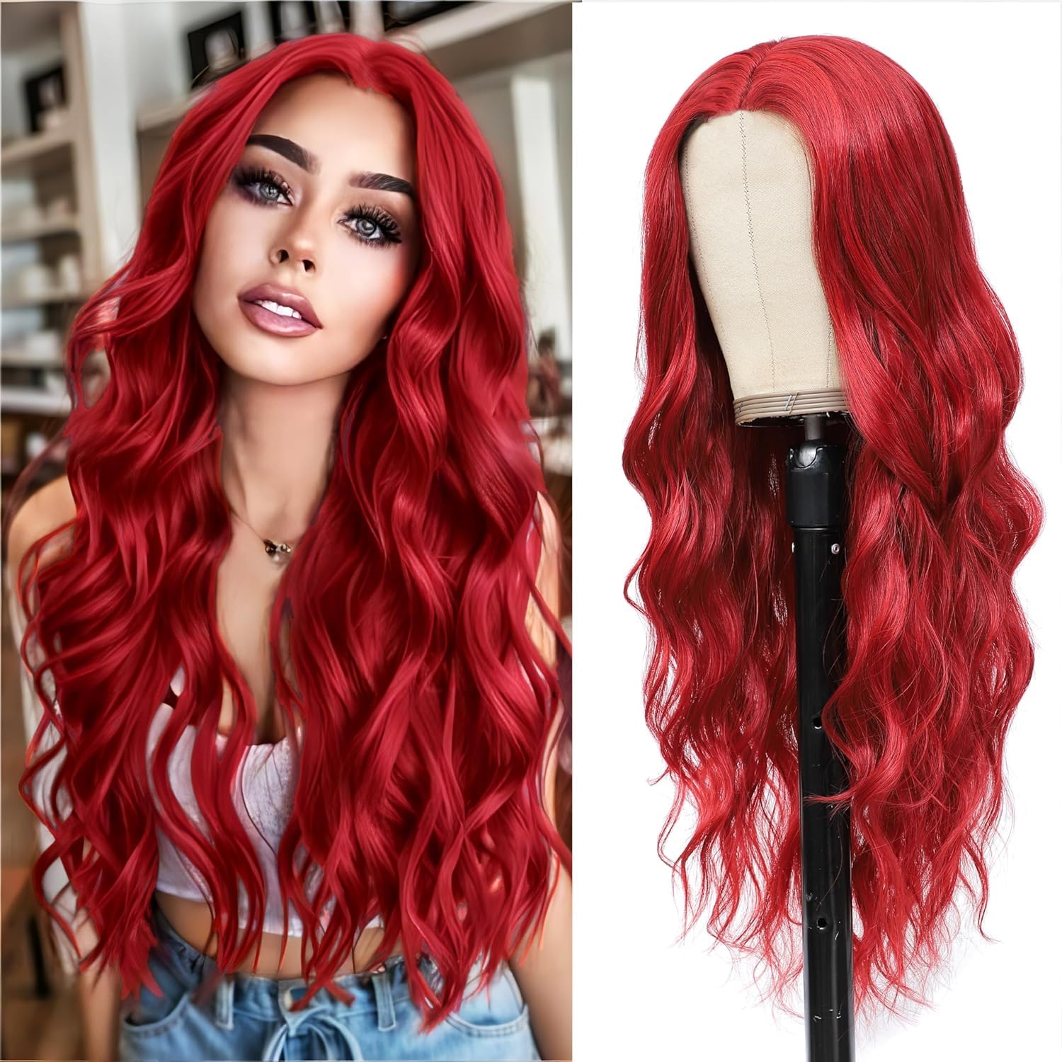 ColorfulPanda Long Red Hair Wigs for Women Natural Looking Wavy Synthetic Wig Loose Wave Wigs Curly Heat Resistant 26 inches,Everyday Cosplay Party Use โ image 1