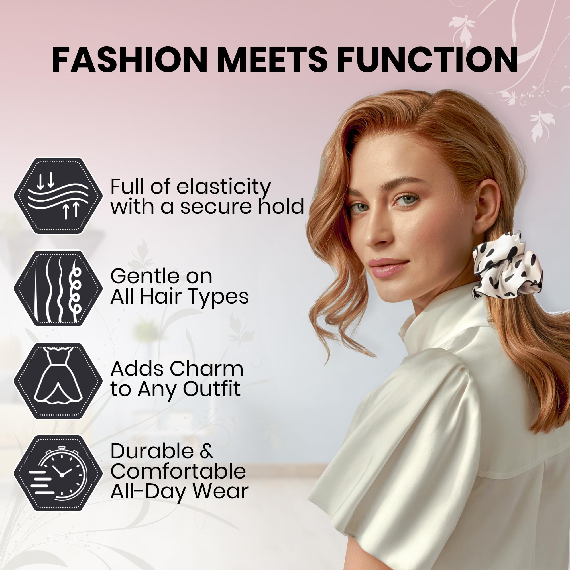 3PCS Satin Hair Scrunchies For Women: Vintage Chic Accessories for 50s Outfits – Soft, No-Damage Silk Hair Ties Bands with Pearl and Polka Dot Designs