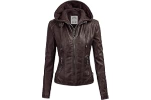 Made By Johnny Faux Leather Jacket Women Motorcycle Coat for Biker with Removable Hood