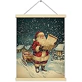 Shrago Vintage Christmas Santa Wall Art, Christmas Wall Decor, Country Cozy Xmas Santa Claus Winter Scene Poster Hanger Frame for Bedroom Living Room Home Office Decor, 12x16 Inch