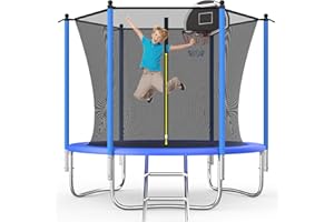 SENCHO GINSYTALIOR Tranpoline 10FT 12FT 14FT Tranpoline for Kids with Safety Enclosure Net Recreational Tranpoline for Adults ASTM Approval Backyard Outdoor Tranpoline with Basketball Hoop