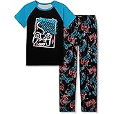 Beezizac Big Boys Pajamas Teal & Navy Face 2-Piece Fun Short Sleeve & Pants PJ Set Kid Cozy Sleepwear Size 6-18